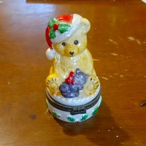 VINTAGE Teddy Bear Trinket Box Holiday Gift Box Christmas Decoration Jewelry Box